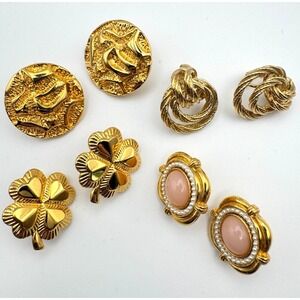 Vintage Avon Earring Lot Clip On Good Luck Love Knot Victorian Revival Nugget